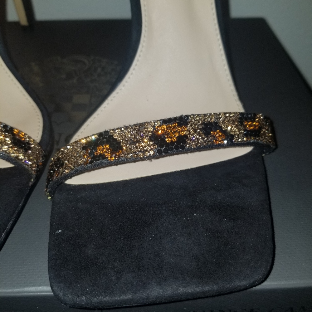 Vince Camuto Cheetah Rhinestone Seventia Black Suede Heels NIB - Picture 5 of 8